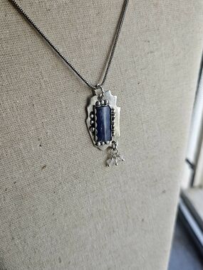 .925 Silver Necklace with Dark Blue KYNITE  Stone Pendant. HAND MADE
